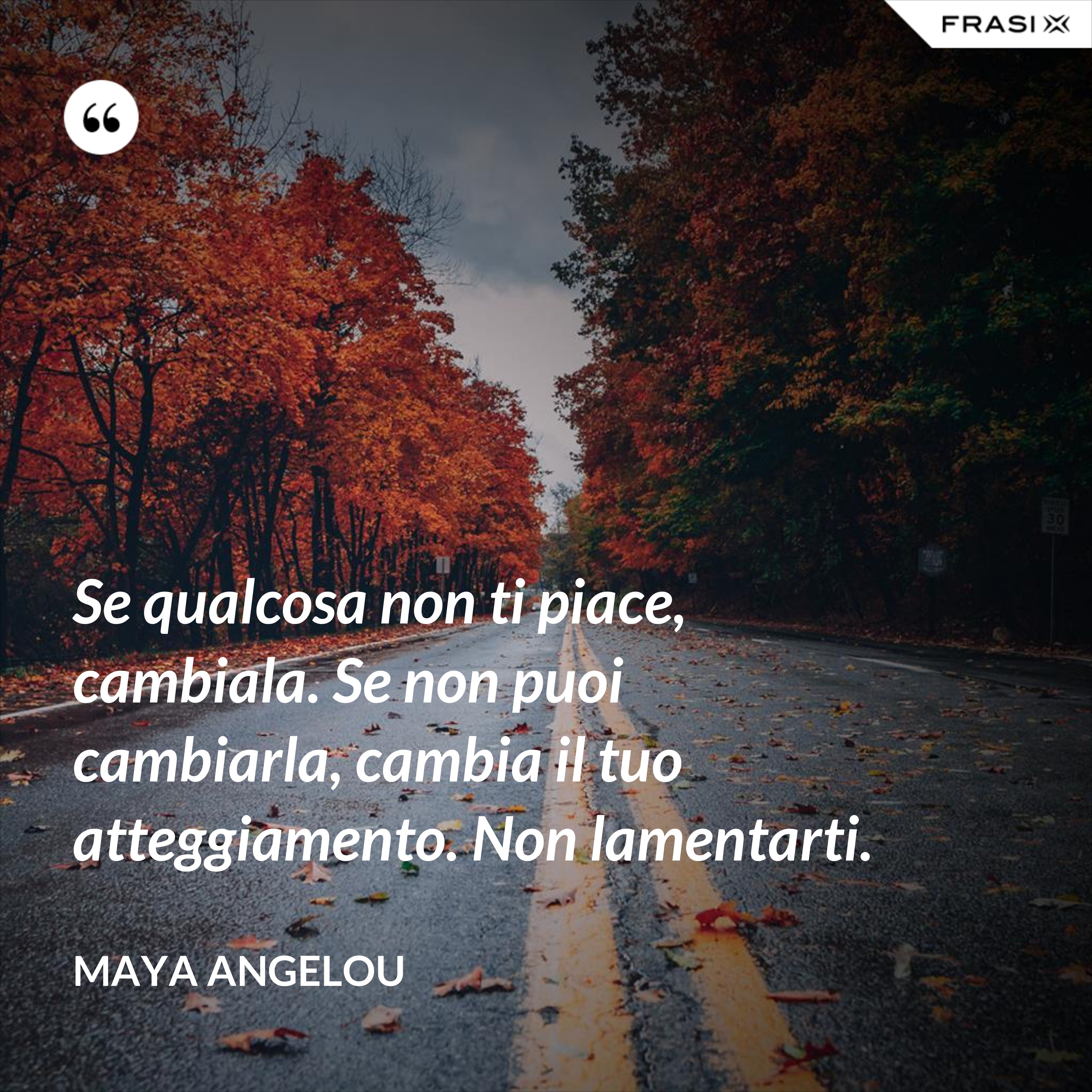 Se qualcosa non ti piace, cambiala. Se non puoi cambiarla, cambia il tuo atteggiamento. Non lamentarti. - Maya Angelou