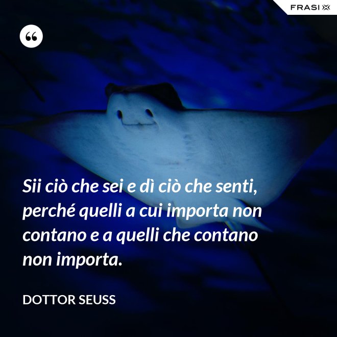 Sii ciò che sei e dì ciò che senti, perché quelli a cui importa non contano e a quelli che contano non importa. - Dottor Seuss