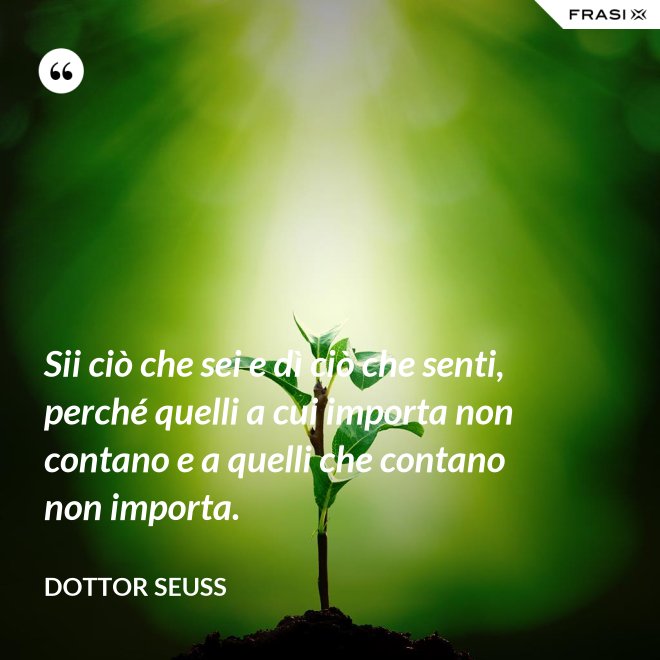 Sii ciò che sei e dì ciò che senti, perché quelli a cui importa non contano e a quelli che contano non importa. - Dottor Seuss