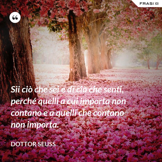 Sii ciò che sei e dì ciò che senti, perché quelli a cui importa non contano e a quelli che contano non importa. - Dottor Seuss