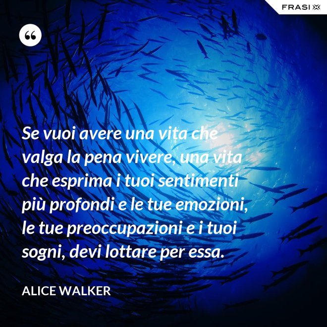 Se vuoi avere una vita che valga la pena vivere, una vita che esprima i tuoi sentimenti più profondi e le tue emozioni, le tue preoccupazioni e i tuoi sogni, devi lottare per essa. - Alice Walker