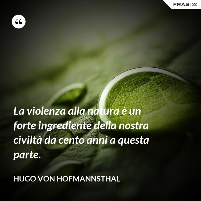 La violenza alla natura è un forte ingrediente della nostra civiltà da cento anni a questa parte. - Hugo von Hofmannsthal