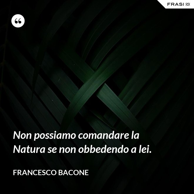 Non possiamo comandare la Natura se non obbedendo a lei. - Francesco Bacone