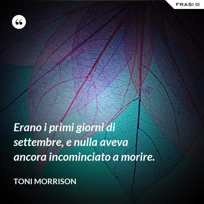 Erano i primi giorni di settembre, e nulla aveva ancora incominciato a morire. - Toni Morrison