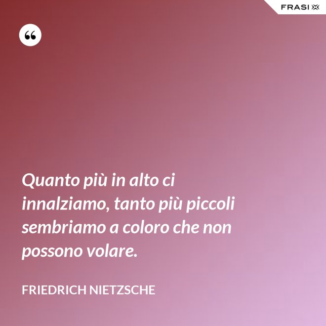 Quanto più in alto ci innalziamo, tanto più piccoli sembriamo a coloro che non possono volare. - Friedrich Nietzsche