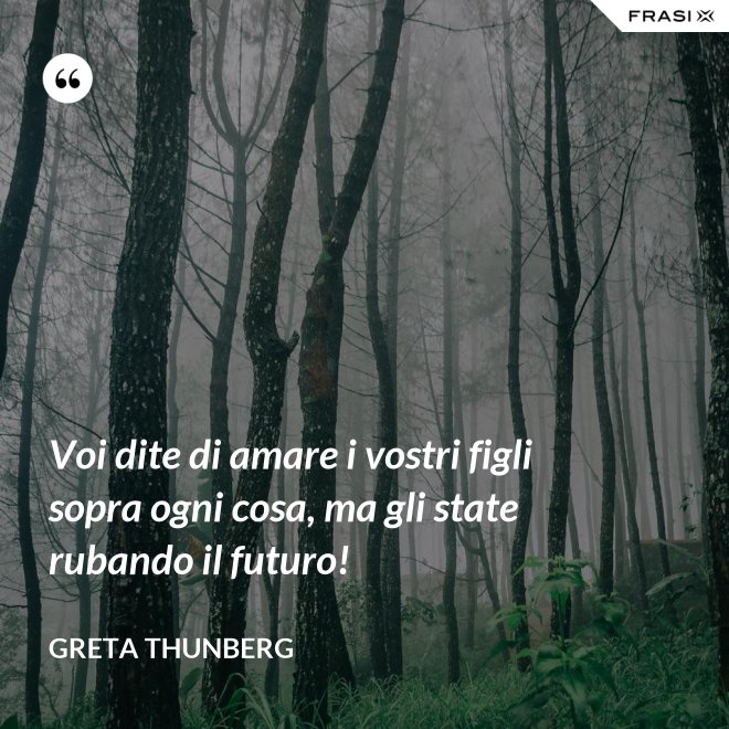 Voi dite di amare i vostri figli sopra ogni cosa, ma gli state rubando il futuro! - Greta Thunberg