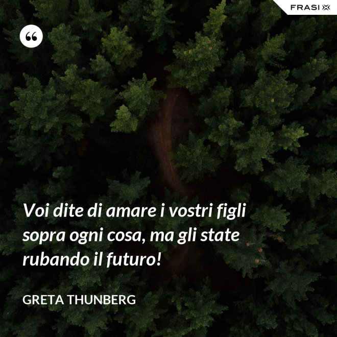 Voi dite di amare i vostri figli sopra ogni cosa, ma gli state rubando il futuro! - Greta Thunberg