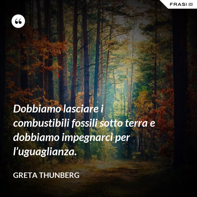 Dobbiamo lasciare i combustibili fossili sotto terra e dobbiamo impegnarci per l’uguaglianza. - Greta Thunberg