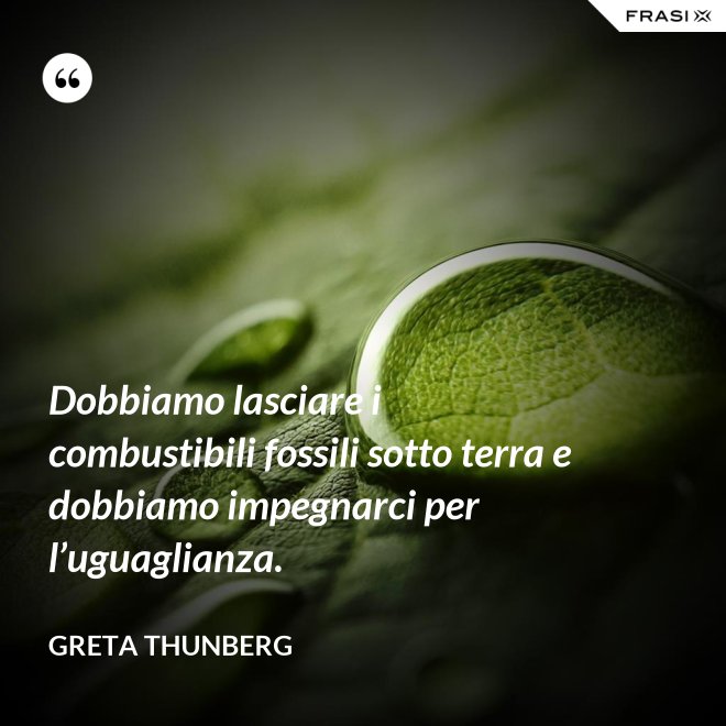 Dobbiamo lasciare i combustibili fossili sotto terra e dobbiamo impegnarci per l’uguaglianza. - Greta Thunberg