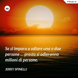 Se si impara a odiare una o due persone … presto si odieranno milioni di persone. - Jerry Spinelli