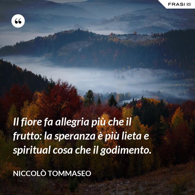 Il fiore fa allegria più che il frutto: la speranza è più lieta e spiritual cosa che il godimento. - Niccolò Tommaseo