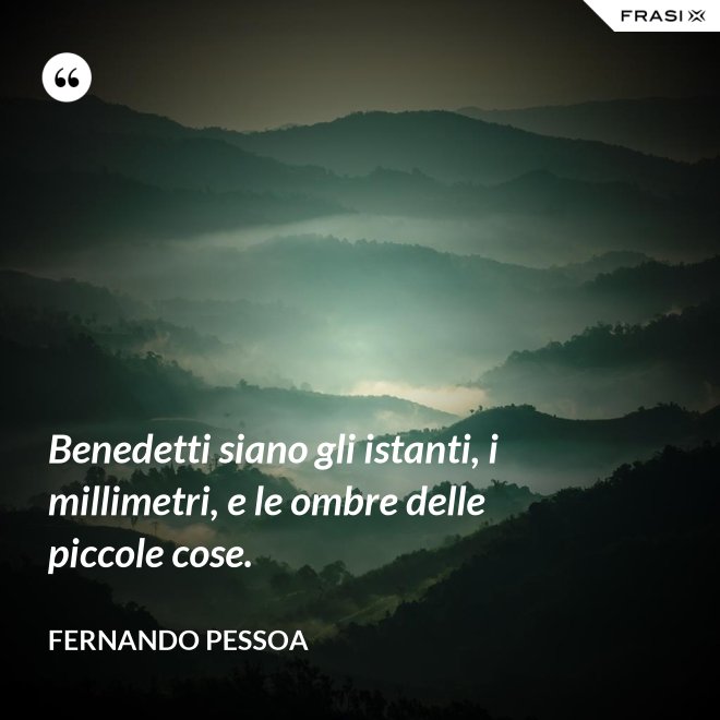 Benedetti siano gli istanti, i millimetri, e le ombre delle piccole cose. - Fernando Pessoa