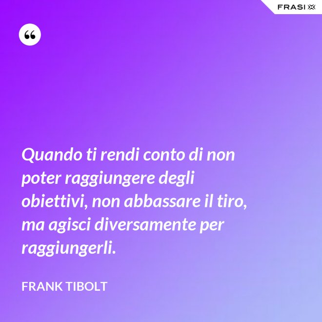 Quando ti rendi conto di non poter raggiungere degli obiettivi, non abbassare il tiro, ma agisci diversamente per raggiungerli. - Frank Tibolt