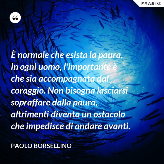 È normale che esista la paura, in ogni uomo, l'importante è che sia accompagnata dal coraggio. Non bisogna lasciarsi sopraffare dalla paura, altrimenti diventa un ostacolo che impedisce di andare avanti. - Paolo Borsellino