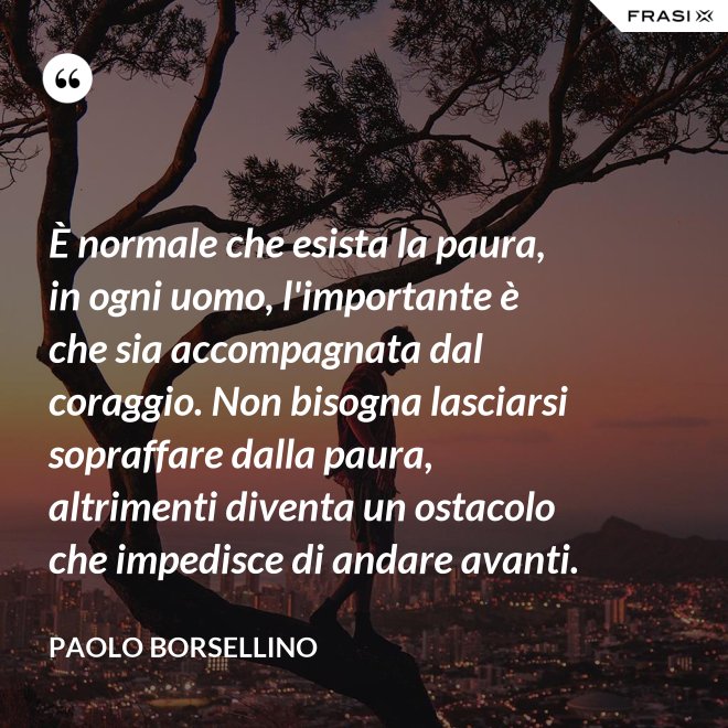 È normale che esista la paura, in ogni uomo, l'importante è che sia accompagnata dal coraggio. Non bisogna lasciarsi sopraffare dalla paura, altrimenti diventa un ostacolo che impedisce di andare avanti. - Paolo Borsellino