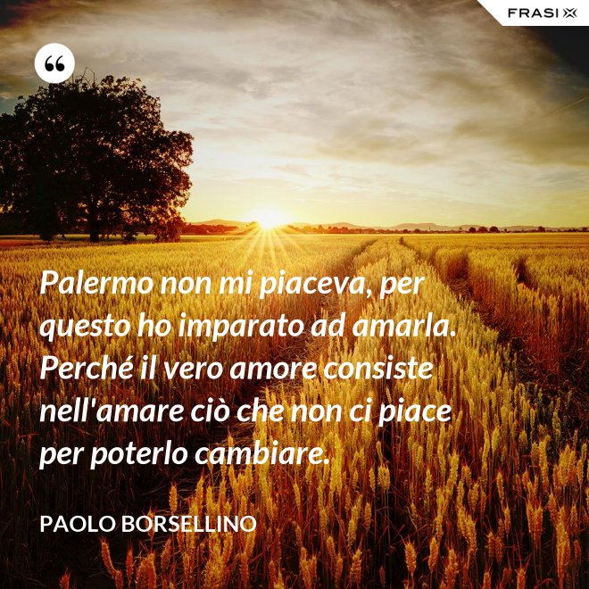 Palermo non mi piaceva, per questo ho imparato ad amarla. Perché il vero amore consiste nell'amare ciò che non ci piace per poterlo cambiare. - Paolo Borsellino