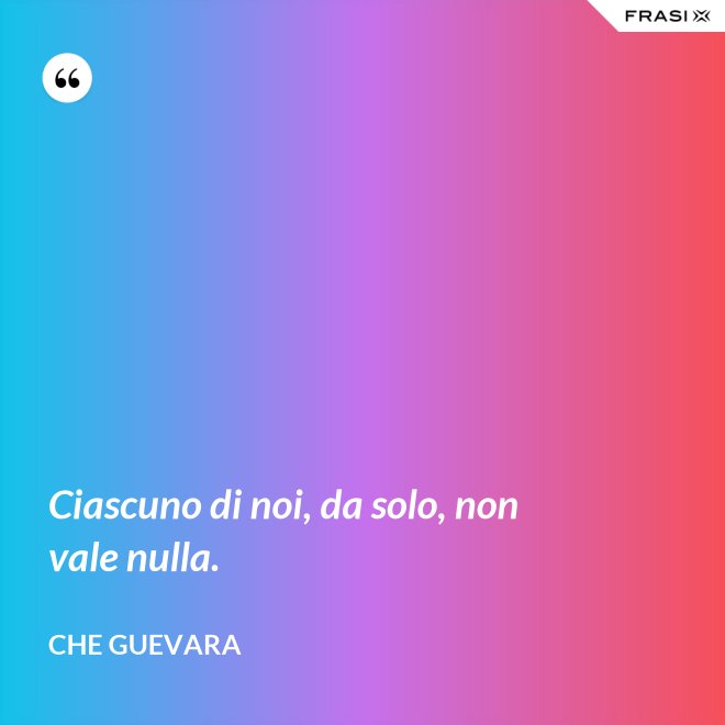 Ciascuno di noi, da solo, non vale nulla. - Che Guevara