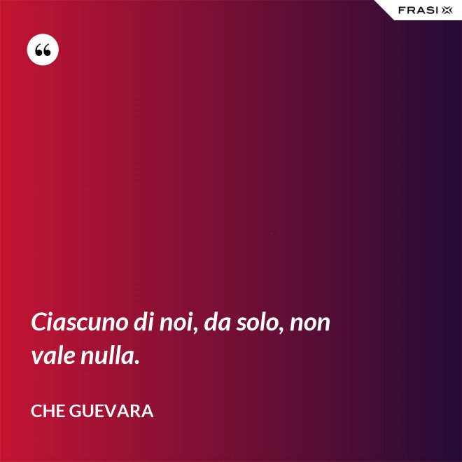 Ciascuno di noi, da solo, non vale nulla. - Che Guevara