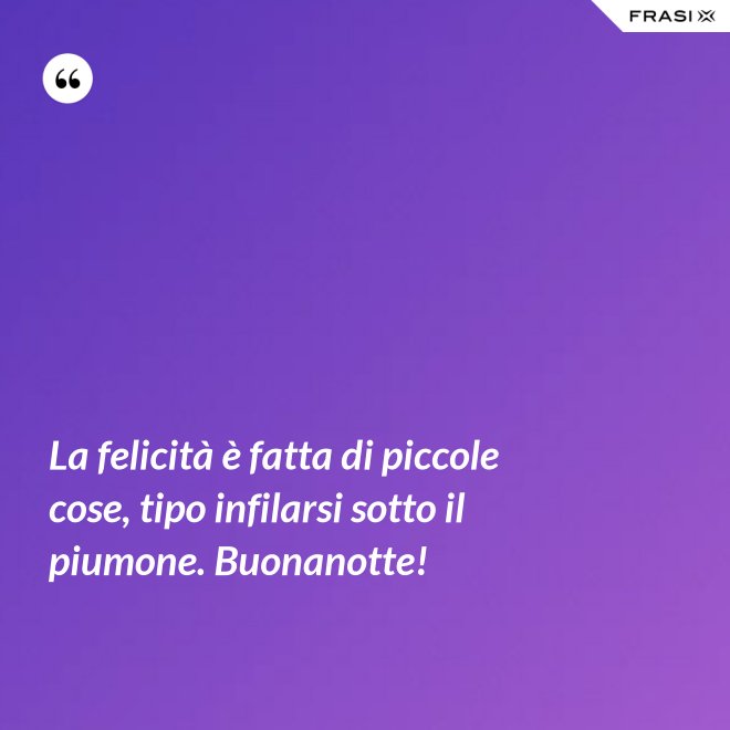 La felicità è fatta di piccole cose, tipo infilarsi sotto il piumone. Buonanotte! - Anonimo