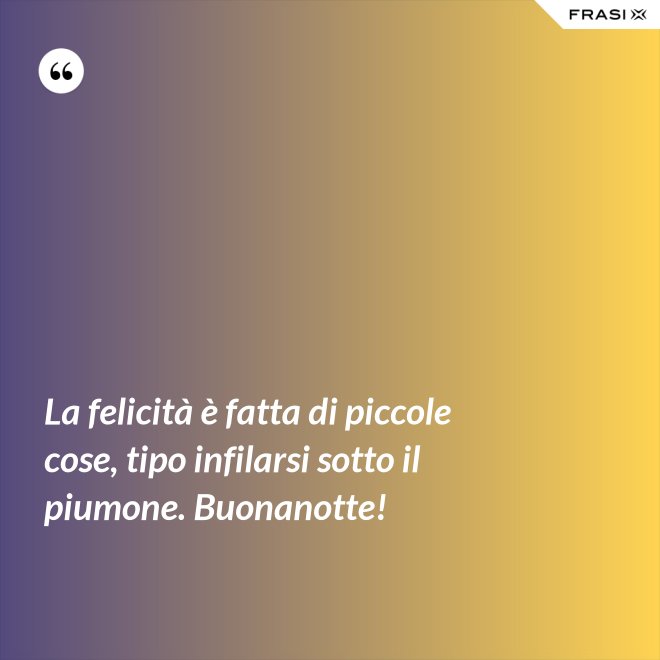 La felicità è fatta di piccole cose, tipo infilarsi sotto il piumone. Buonanotte! - Anonimo