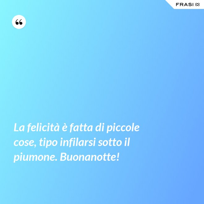 La felicità è fatta di piccole cose, tipo infilarsi sotto il piumone. Buonanotte! - Anonimo