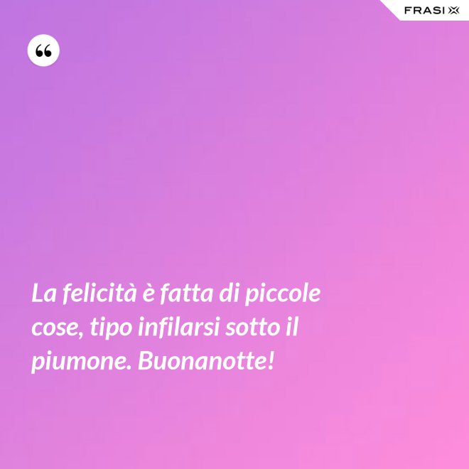 La felicità è fatta di piccole cose, tipo infilarsi sotto il piumone. Buonanotte! - Anonimo