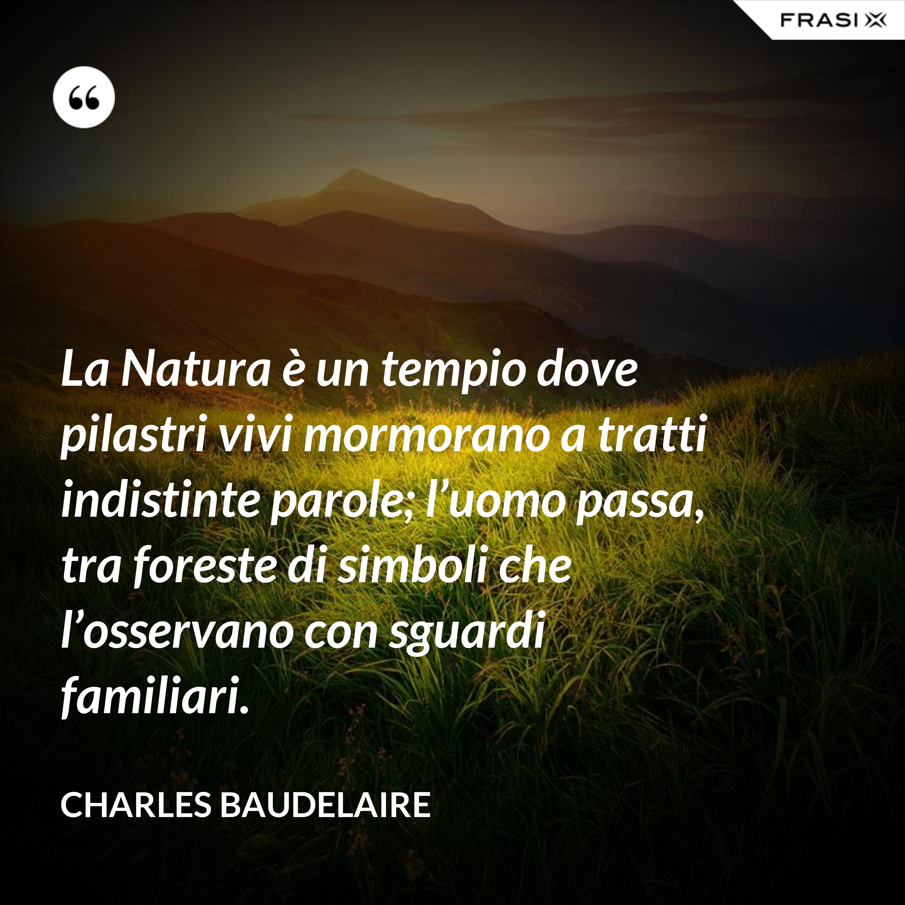 La Natura è un tempio dove pilastri vivi mormorano a tratti indistinte parole; l’uomo passa, tra foreste di simboli che l’osservano con sguardi familiari. - Charles Baudelaire