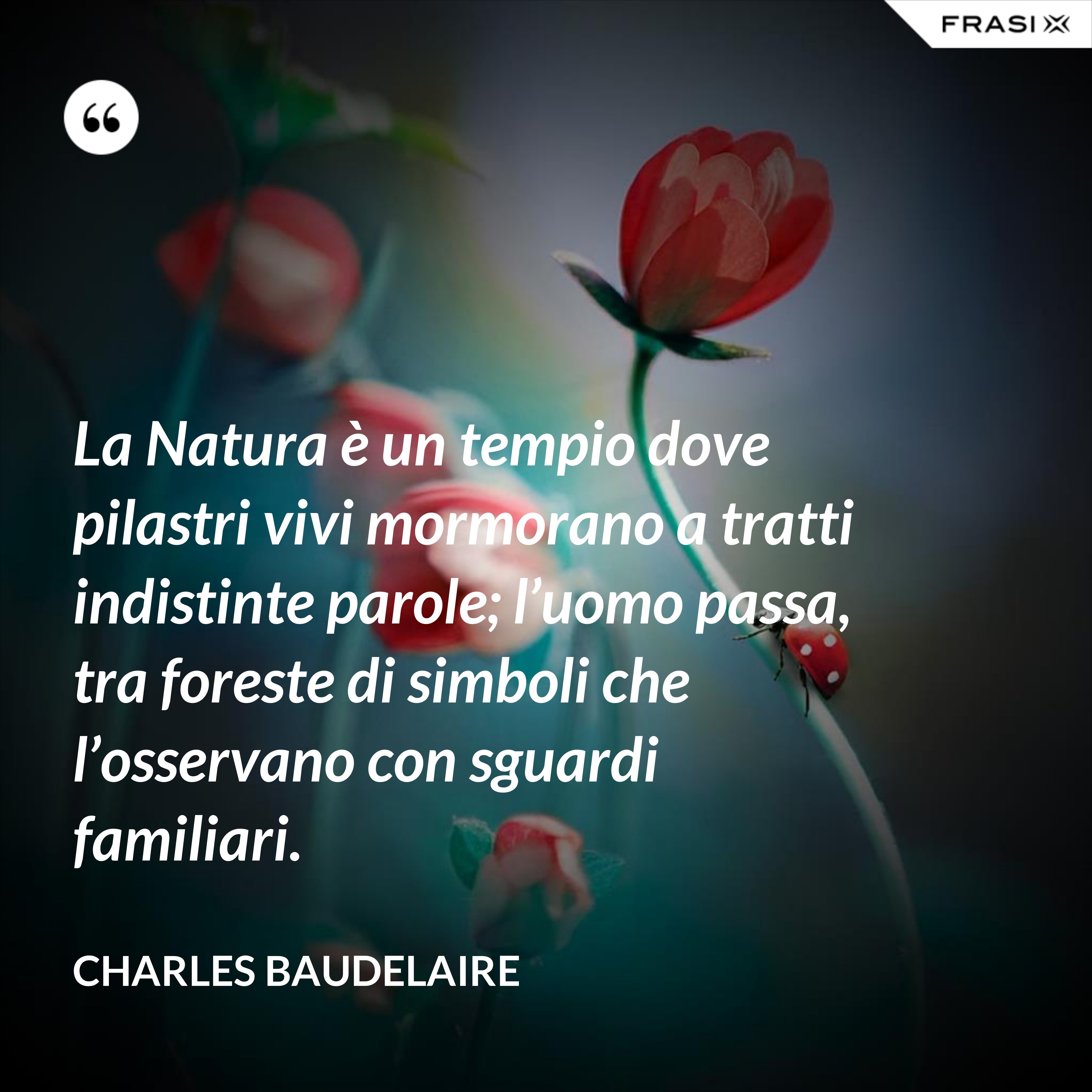 La Natura è un tempio dove pilastri vivi mormorano a tratti indistinte parole; l’uomo passa, tra foreste di simboli che l’osservano con sguardi familiari. - Charles Baudelaire