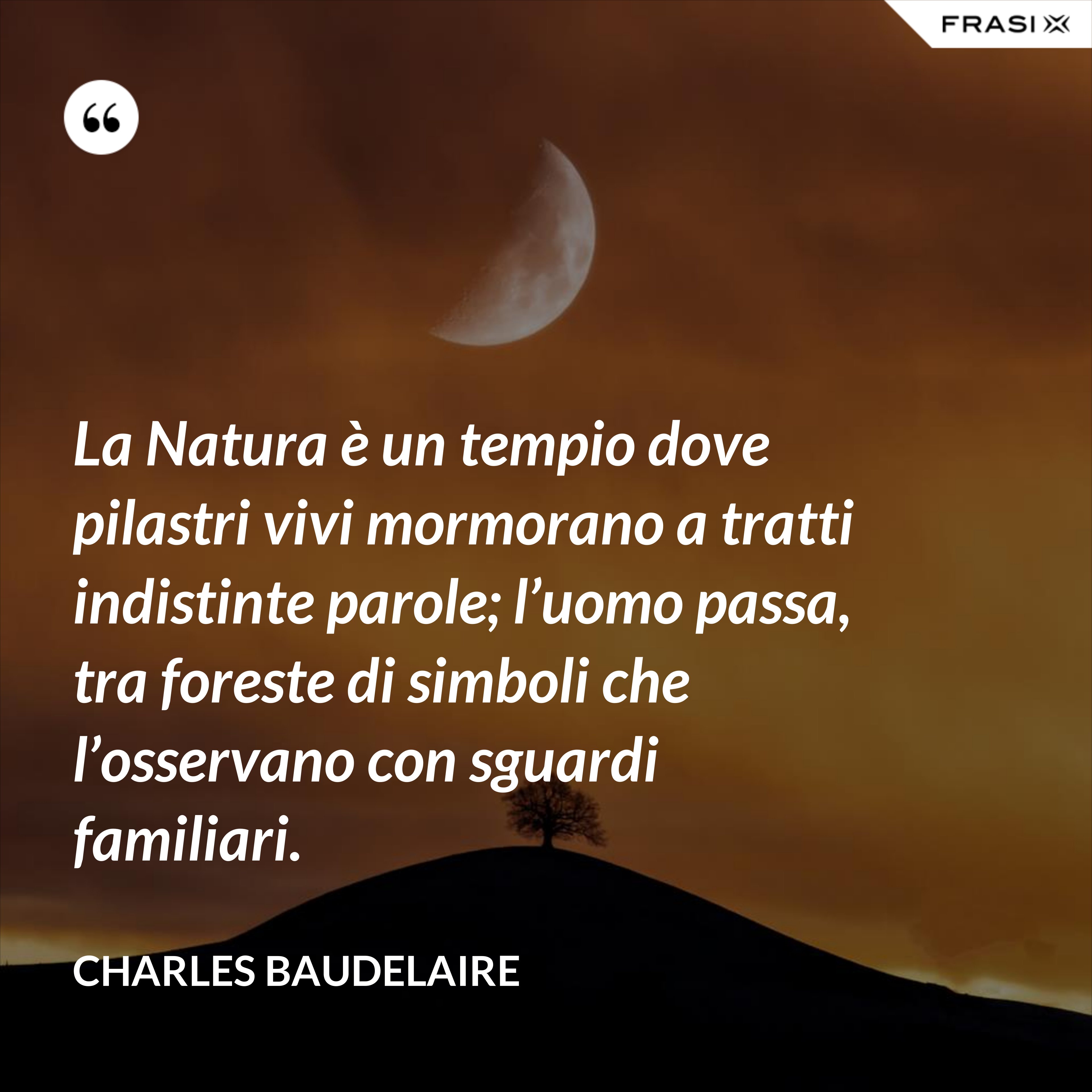La Natura è un tempio dove pilastri vivi mormorano a tratti indistinte parole; l’uomo passa, tra foreste di simboli che l’osservano con sguardi familiari. - Charles Baudelaire