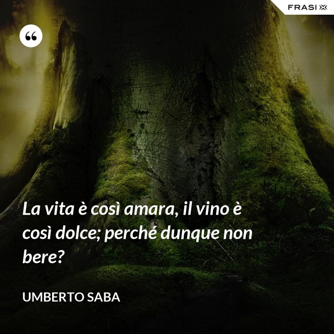 La vita è così amara, il vino è così dolce; perché dunque non bere? - Umberto Saba