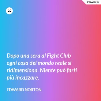 Dopo una sera al Fight Club ogni cosa del mondo reale si ridimensiona. Niente può farti più incazzare. - Edward Norton