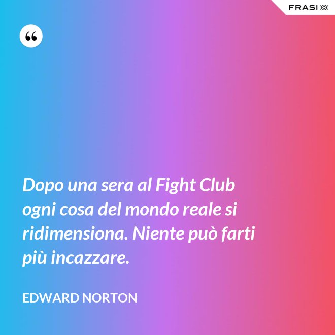 Dopo una sera al Fight Club ogni cosa del mondo reale si ridimensiona. Niente può farti più incazzare. - Edward Norton