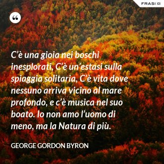C’è una gioia nei boschi inesplorati, C’è un’estasi sulla spiaggia solitaria, C’è vita dove nessuno arriva vicino al mare profondo, e c’è musica nel suo boato. Io non amo l’uomo di meno, ma la Natura di più. - George Gordon Byron