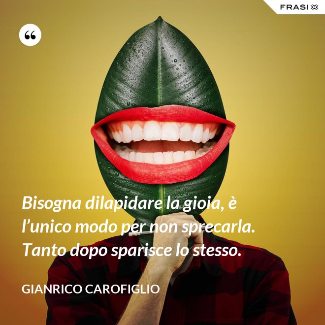 Bisogna dilapidare la gioia, è l’unico modo per non sprecarla. Tanto dopo sparisce lo stesso. - Gianrico Carofiglio