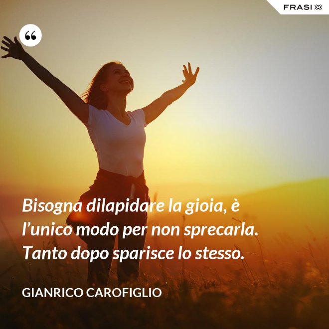 Bisogna dilapidare la gioia, è l’unico modo per non sprecarla. Tanto dopo sparisce lo stesso. - Gianrico Carofiglio